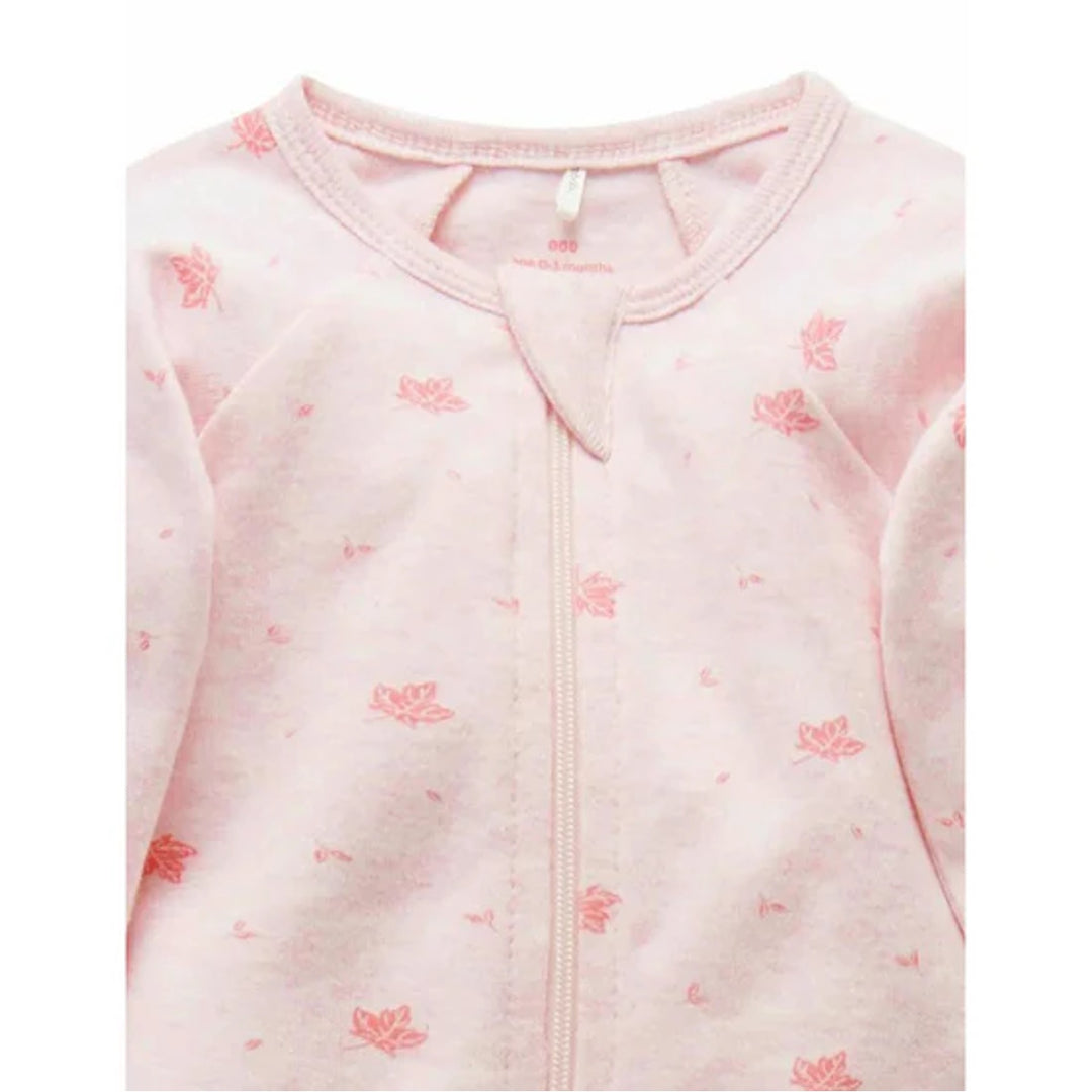 Purebaby Organic Zip Growsuit - Pale Pink Leaf (3-6m)