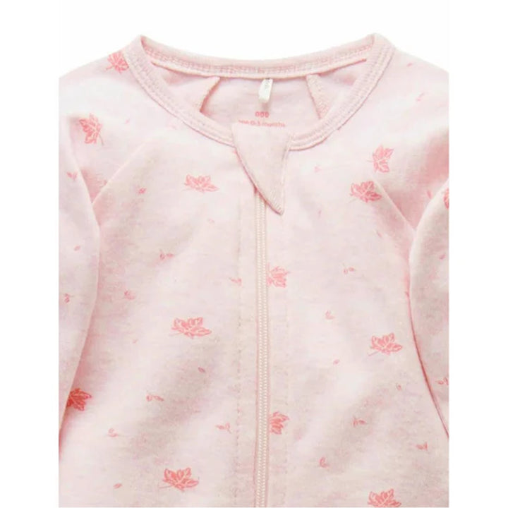 Purebaby Organic Zip Growsuit - Pale Pink Leaf (3-6m)