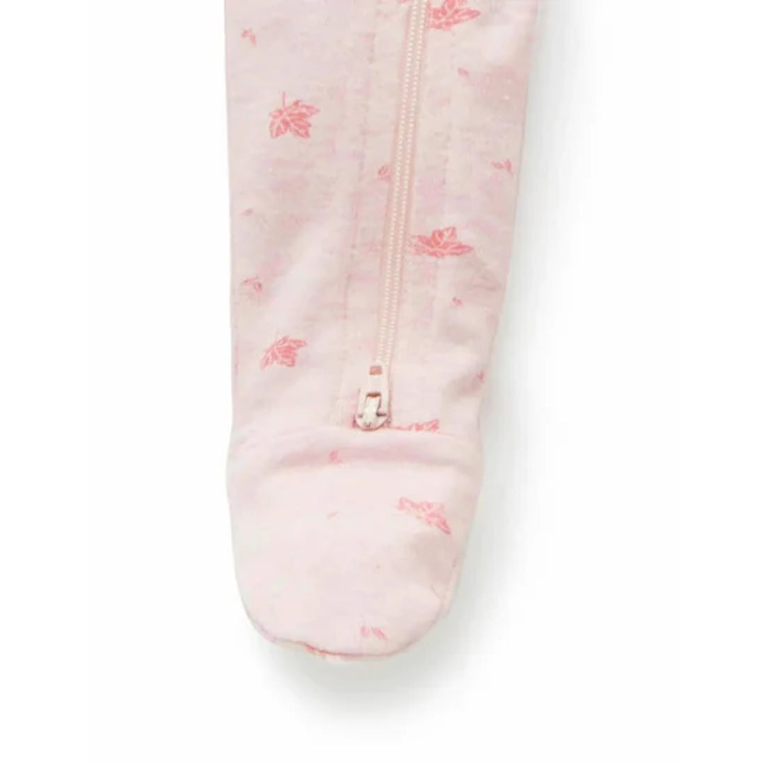 Purebaby Organic Zip Growsuit - Pale Pink Leaf (3-6m)