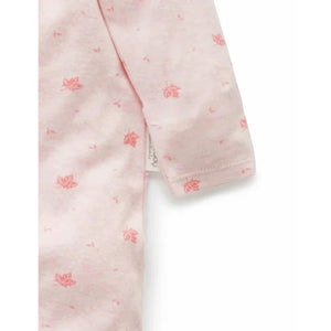 Purebaby Organic Zip Growsuit - Pale Pink Leaf (3-6m)