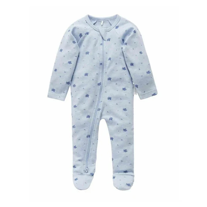 Purebaby Organic Zip Growsuit - Pale Blue Leaf (3-6m)