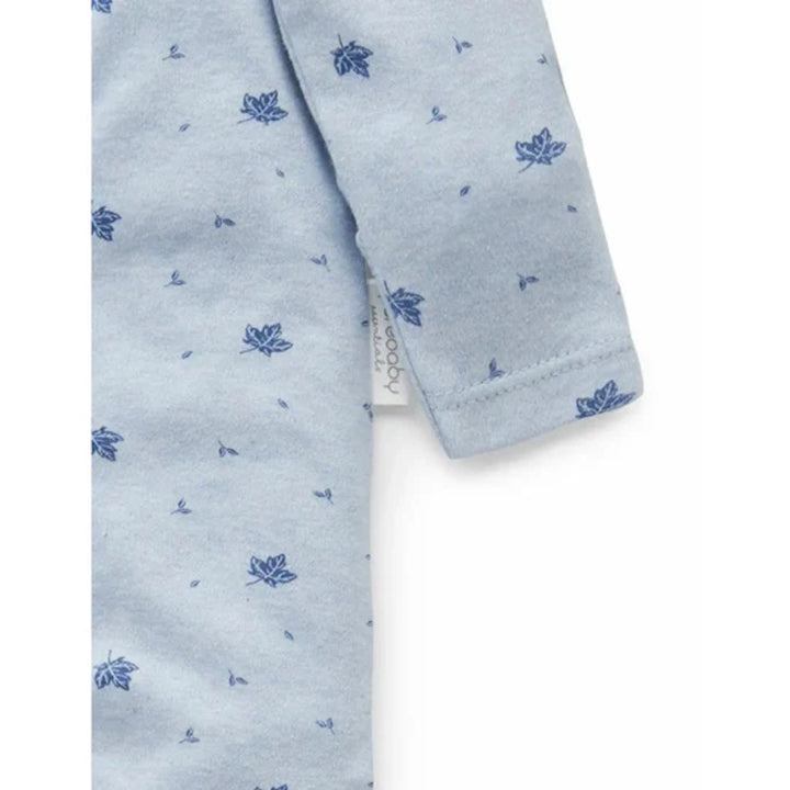 Purebaby Organic Zip Growsuit - Pale Blue Leaf (3-6m)