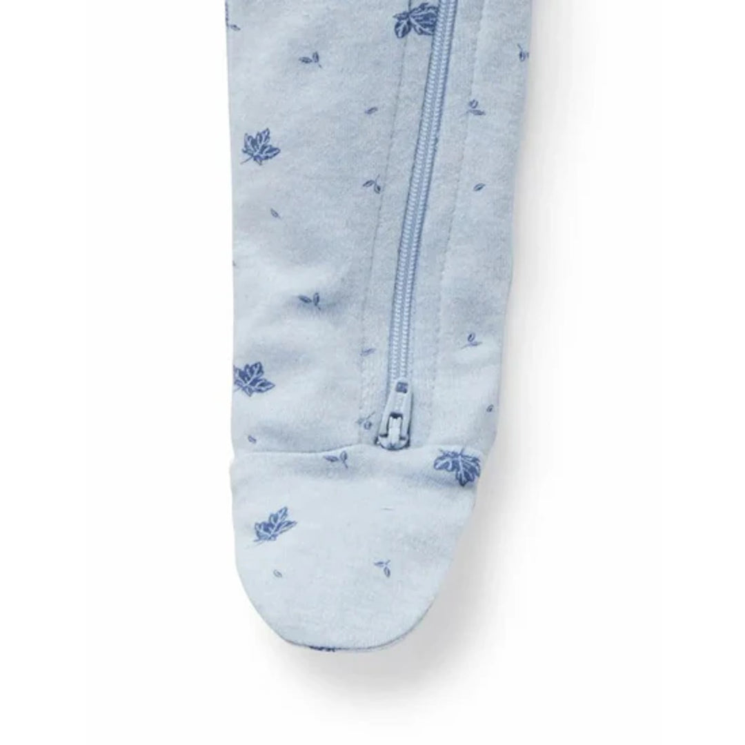 Purebaby Organic Zip Growsuit - Pale Blue Leaf (3-6m)