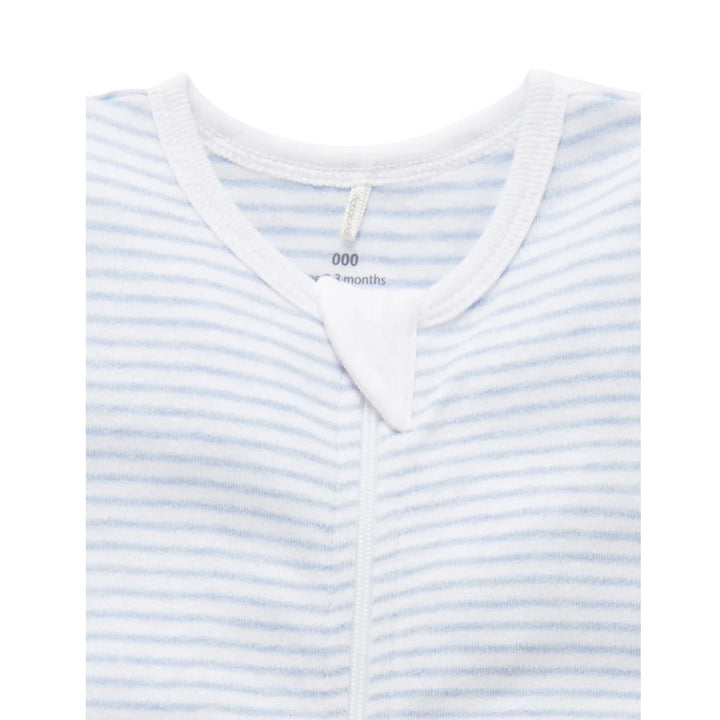 Purebaby Organic Short Leg Zip 6-12m Growsuit Unisex - Pale Blue Melange Stripe