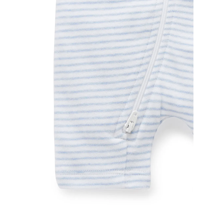 Purebaby Organic Short Leg Zip 6-12m Growsuit Unisex - Pale Blue Melange Stripe