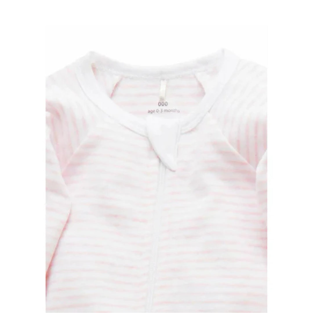 Purebaby Organic 2 Pack Zip 6-12m Growsuit - Pale Pink Set (Polka dot and stripe)
