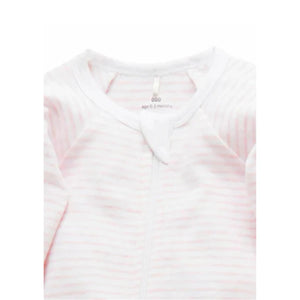 Purebaby Organic 2 Pack Zip 6-12m Growsuit - Pale Pink Set (Polka dot and stripe)