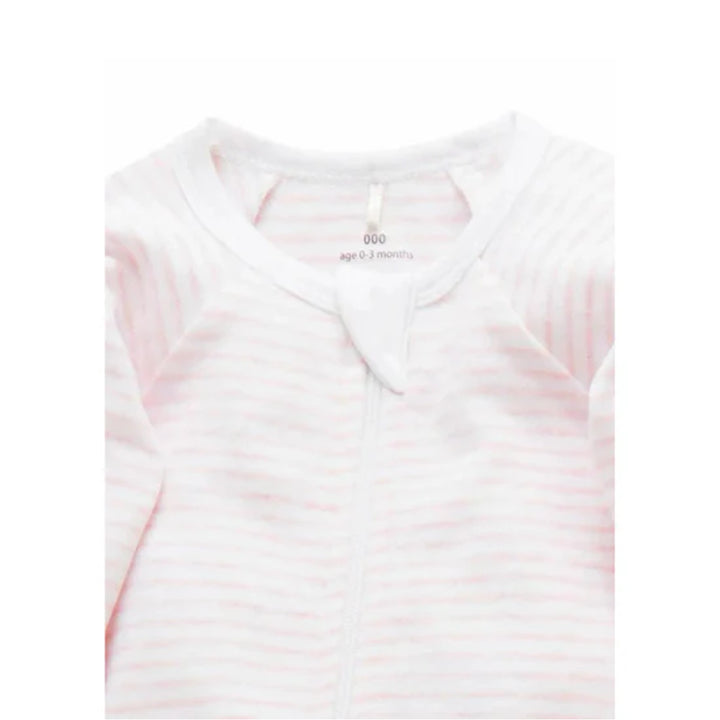 Purebaby Organic 2 Pack Zip 6-12m Growsuit - Pale Pink Set (Polka dot and stripe)