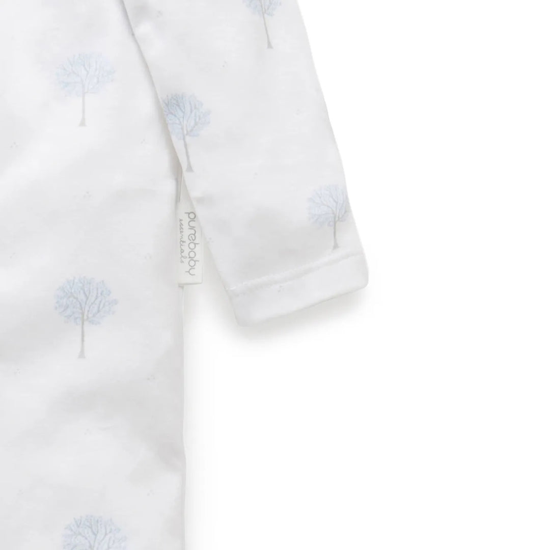 Purebaby Organic Zip Growsuit Pale Blue Tree (6-12m)