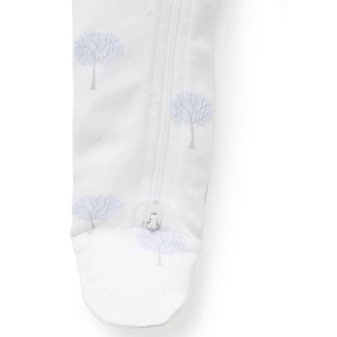 Purebaby Organic Zip Growsuit Pale Blue Tree (6-12m)