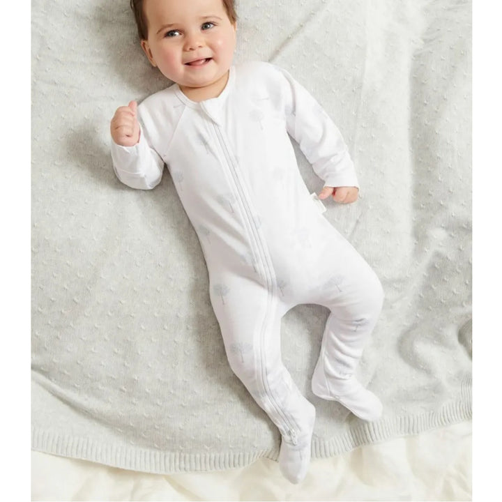 Purebaby Organic Zip Growsuit Pale Blue Tree (6-12m)
