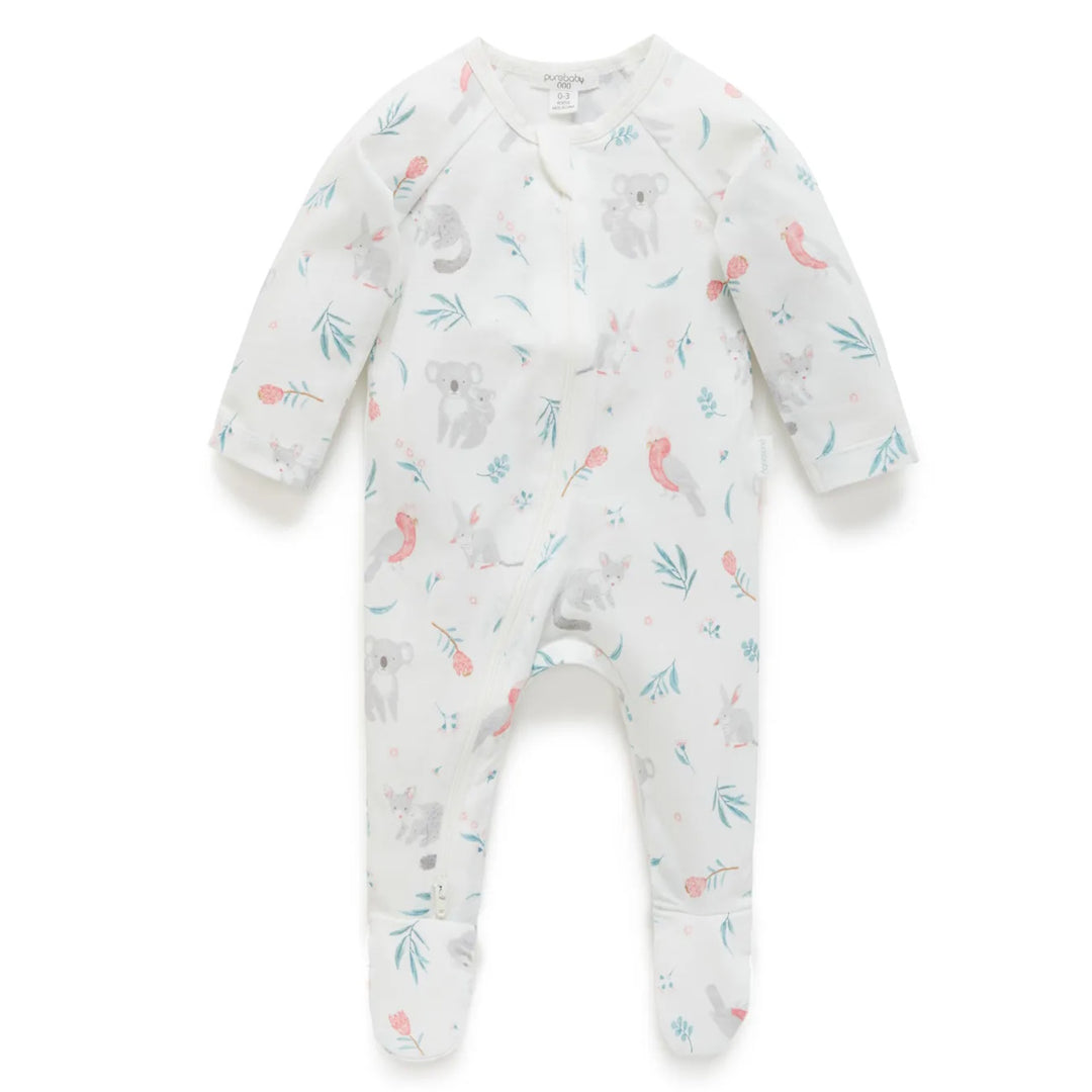 Purebaby Organic Zip Growsuit - Ws Blossom Friends (12-18m)