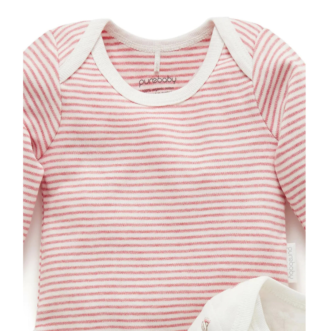 Purebaby Organic 2 Pack Easy Neck L/S Bodysuit - Vanilla Blossom Pack (3-6m)