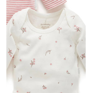Purebaby Organic 2 Pack Easy Neck L/S Bodysuit - Vanilla Blossom Pack (3-6m)
