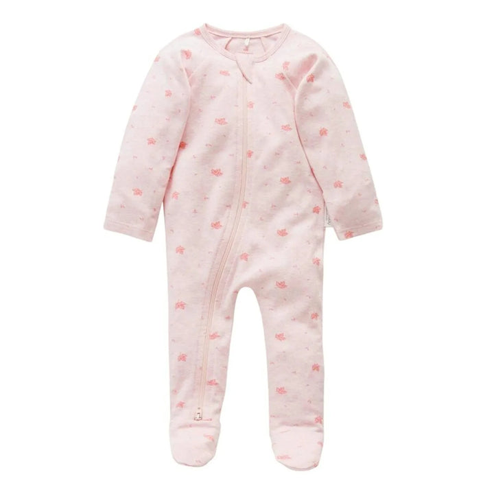 Purebaby Organic Zip 0-3m Growsuit - Pale Pink Leaf