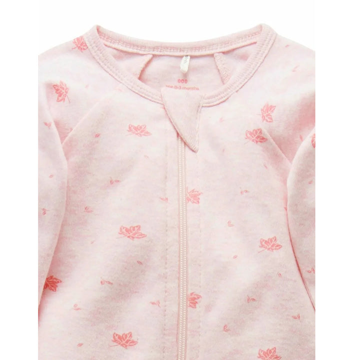 Purebaby Organic Zip 0-3m Growsuit - Pale Pink Leaf