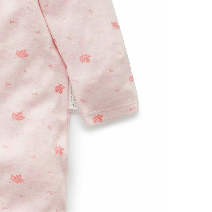 Purebaby Organic Zip 0-3m Growsuit - Pale Pink Leaf