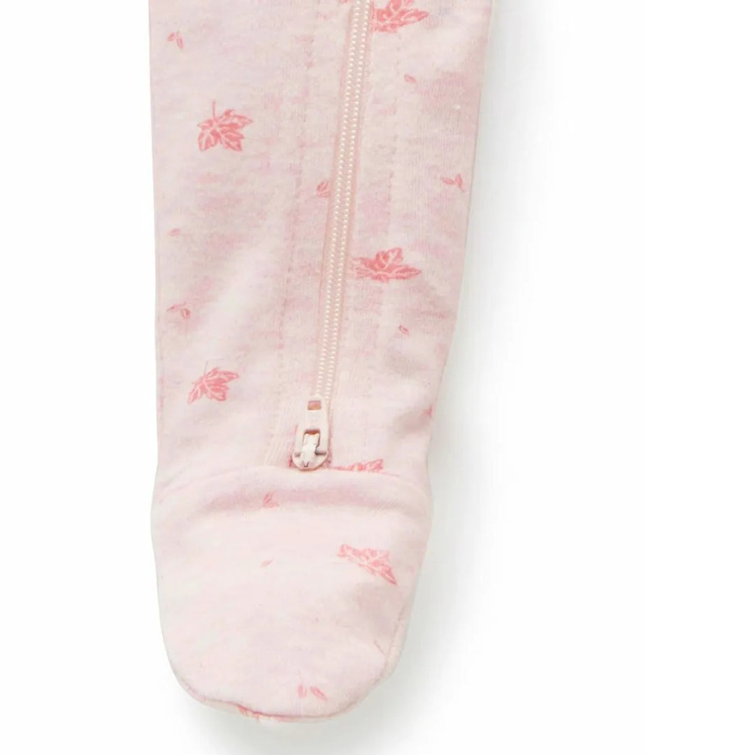 Purebaby Organic Zip 0-3m Growsuit - Pale Pink Leaf