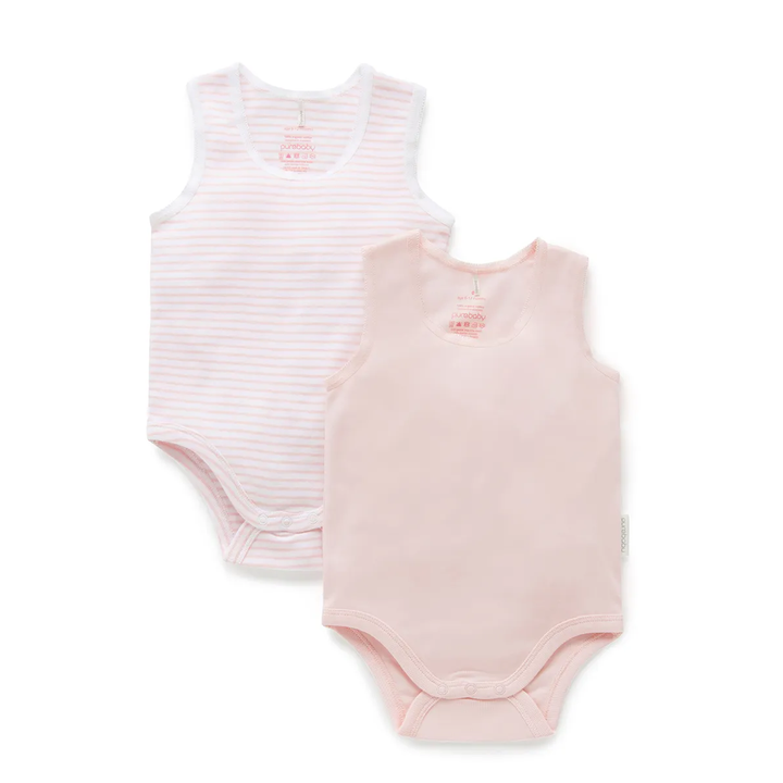Purebaby 2 Pack Organic RIB Singlet Bodysuit - Pale Pink Pack (3-6m)
