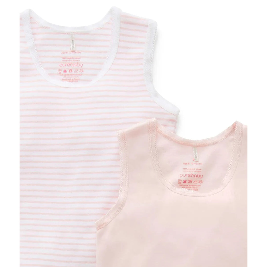 Purebaby 2 Pack Organic RIB Singlet Bodysuit - Pale Pink Pack (3-6m)