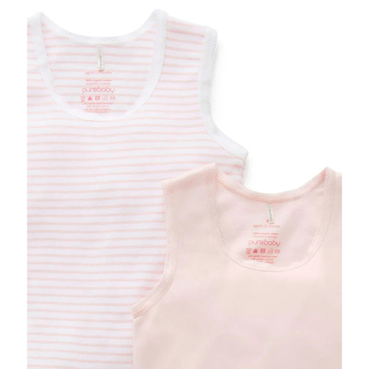 Purebaby 2 Pack Organic RIB Singlet Bodysuit - Pale Pink Pack (3-6m)