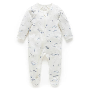 Purebaby Organic Zip Growsuit - Vanilla Nautical