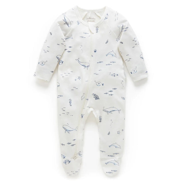 Purebaby Organic Zip Growsuit - Vanilla Nautical