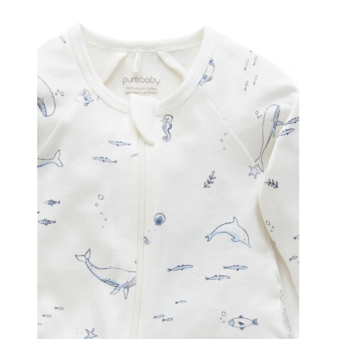 Purebaby Organic Zip Growsuit - Vanilla Nautical