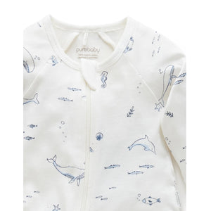 Purebaby Organic Zip Growsuit - Vanilla Nautical