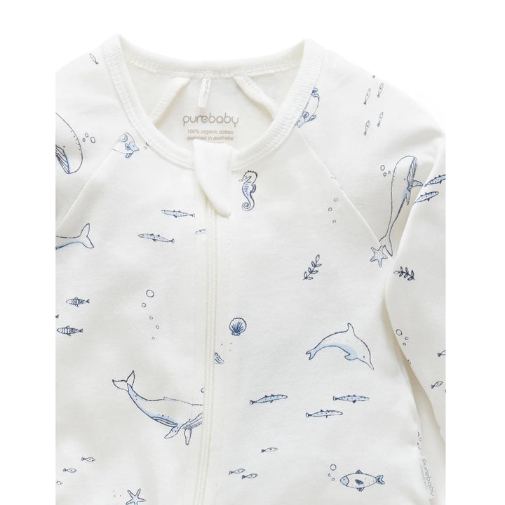 Purebaby Organic Zip Growsuit - Vanilla Nautical
