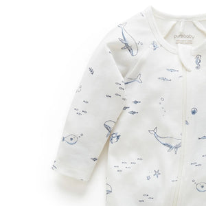 Purebaby Organic Zip Growsuit - Vanilla Nautical