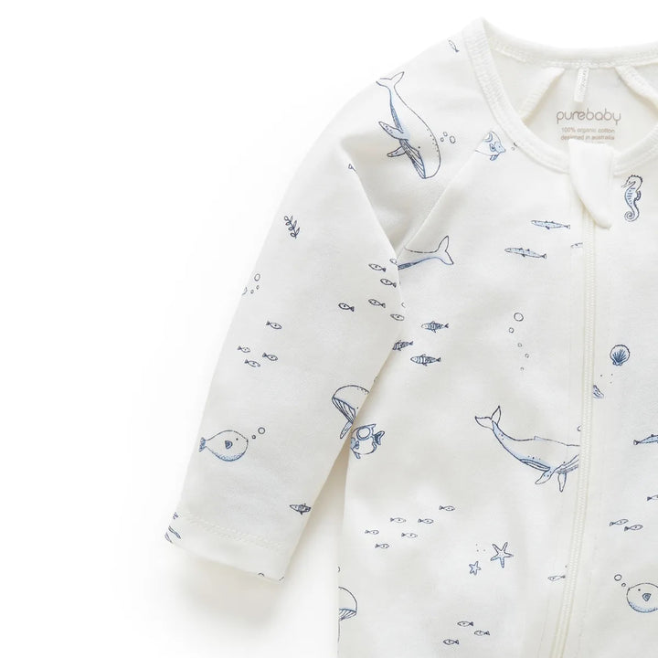 Purebaby Organic Zip Growsuit - Vanilla Nautical