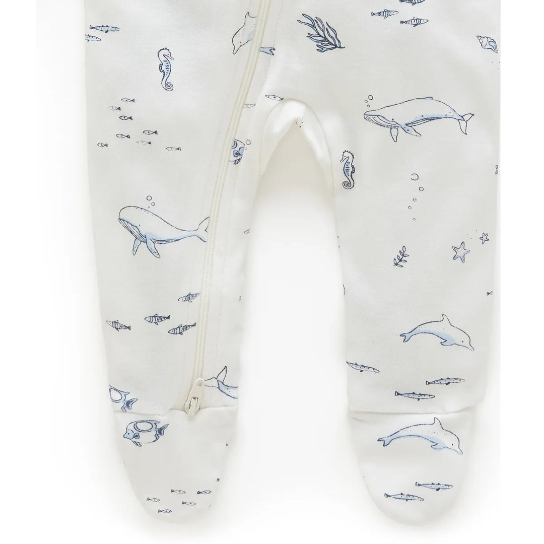 Purebaby Organic Zip Growsuit - Vanilla Nautical