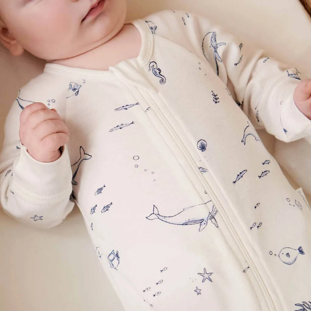 Purebaby Organic Zip Growsuit - Vanilla Nautical