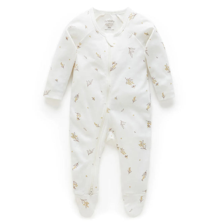 Purebaby Organic Zip Growsuit - Wattle Bee (3-6m)
