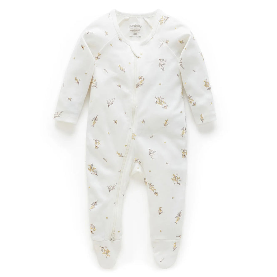 Purebaby Organic Zip Growsuit - Wattle Bee
