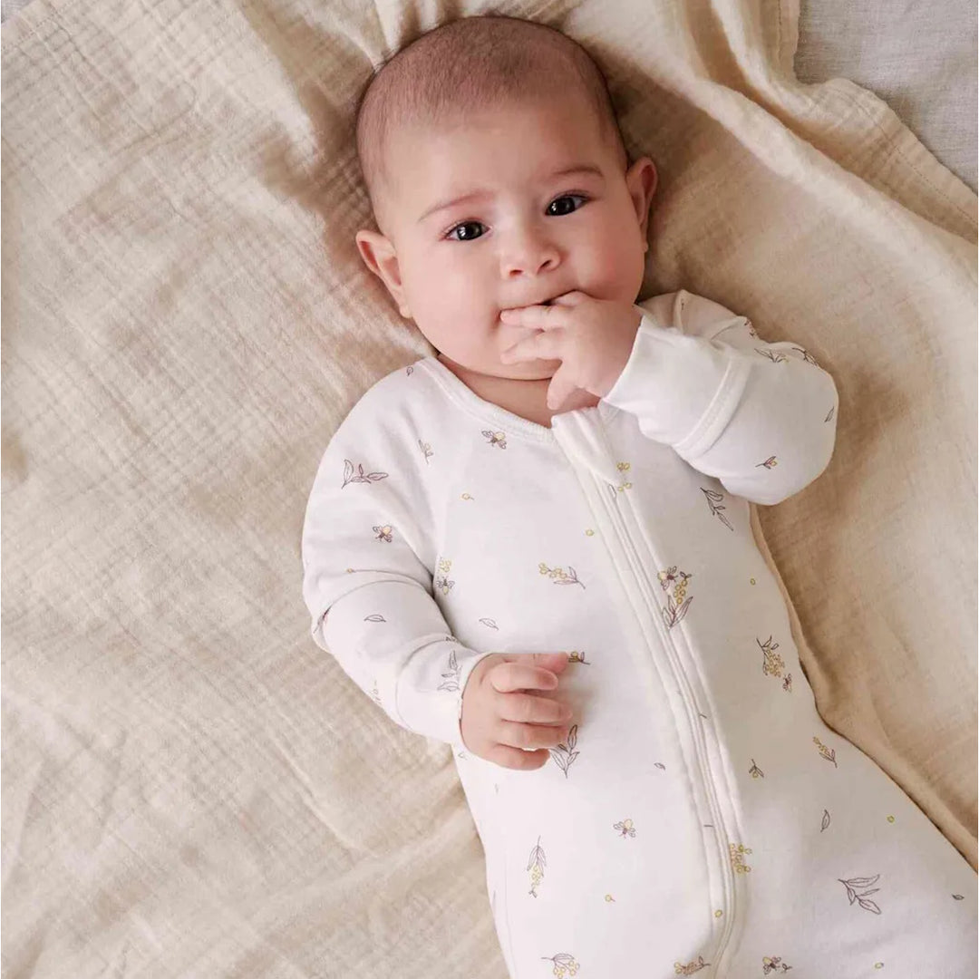 Purebaby Organic Zip Growsuit - Wattle Bee (3-6m)