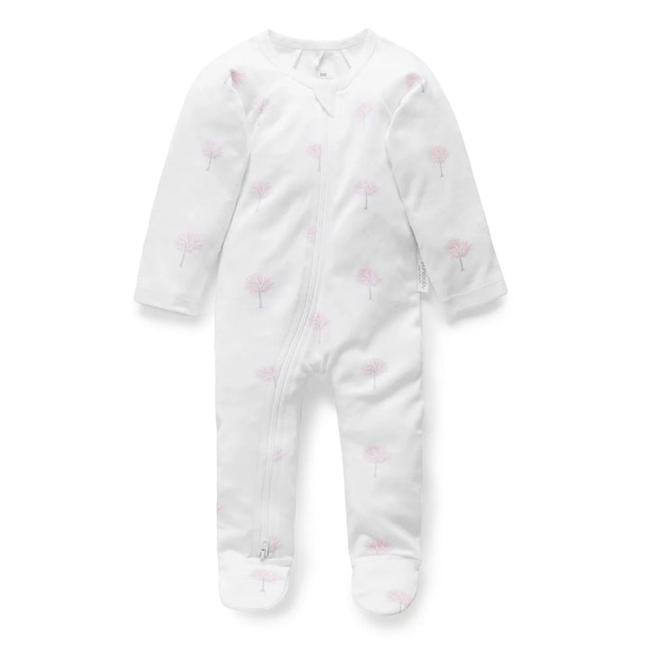 Purebaby Organic Zip Growsuit - Pale Pink Tree Print