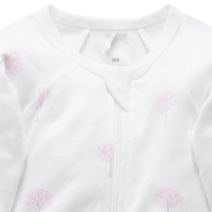 Purebaby Organic Zip Growsuit - Pale Pink Tree Print