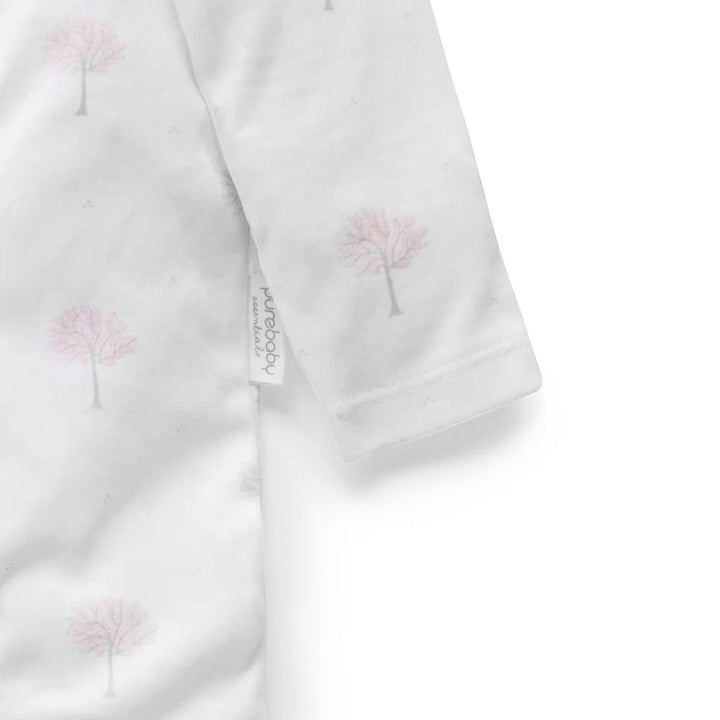 Purebaby Organic Zip Growsuit - Pale Pink Tree Print