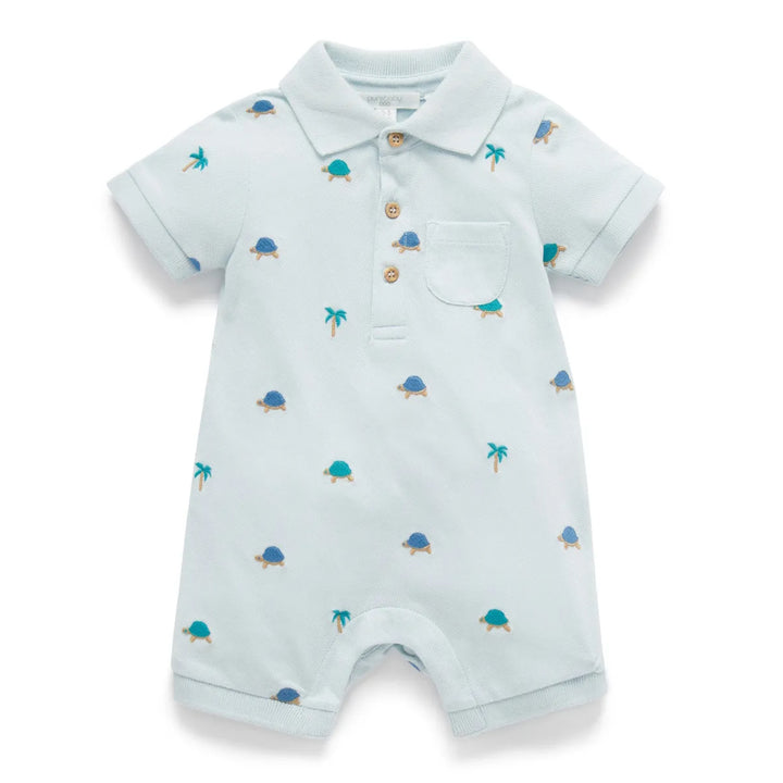 Purebaby Organic Polo Growsuit - Turtle Broderie (1Y)