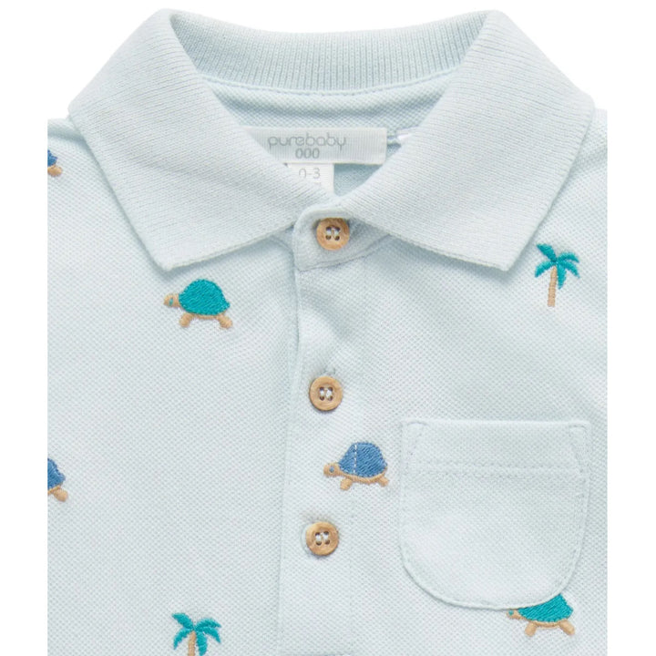 Purebaby Organic Polo Growsuit - Turtle Broderie (1Y)