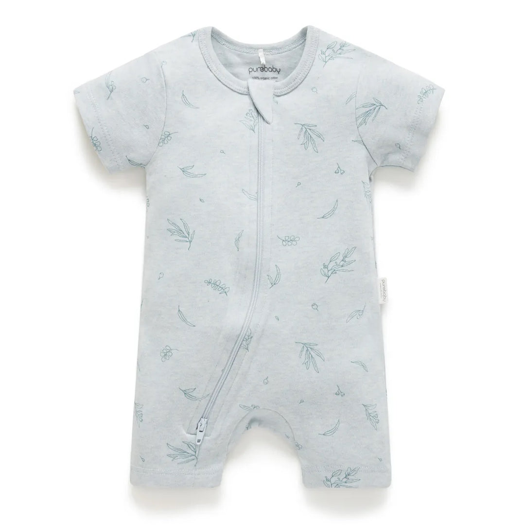 Purebaby S/S Short Leg Zip Growsuit - Mint Eucalyptus (6-12m)