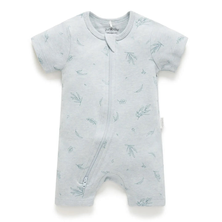 Purebaby S/S Short Leg Zip Growsuit - Mint Eucalyptus (6-12m)