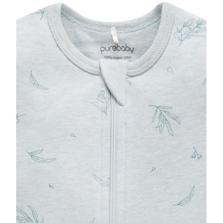 Purebaby S/S Short Leg Zip Growsuit - Mint Eucalyptus (6-12m)