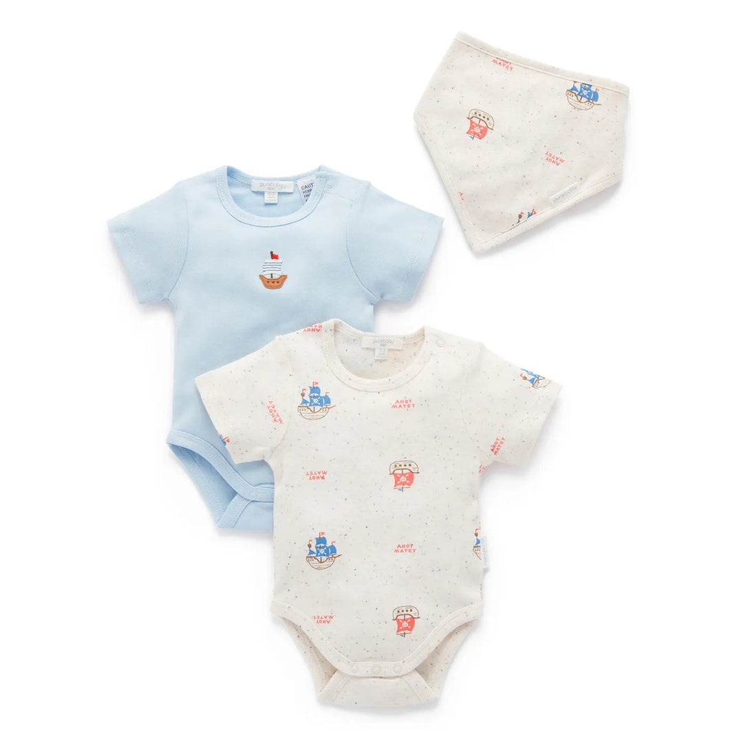 Purebaby Bodysuit Set - Ahoy Print (1Y)