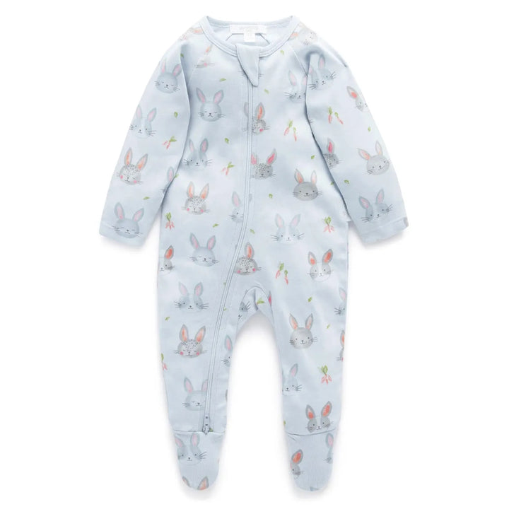 Purebaby Organic Zip Growsuit - Bunny Friends (0-3m)