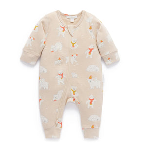 Purebaby Organic Zip Growsuit Footless - Frolicking Bears (0-3m)