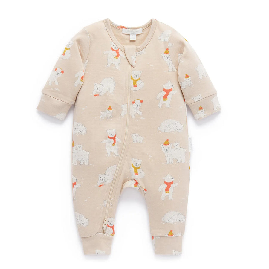 Purebaby Organic Zip Growsuit Footless - Frolicking Bears (0-3m)