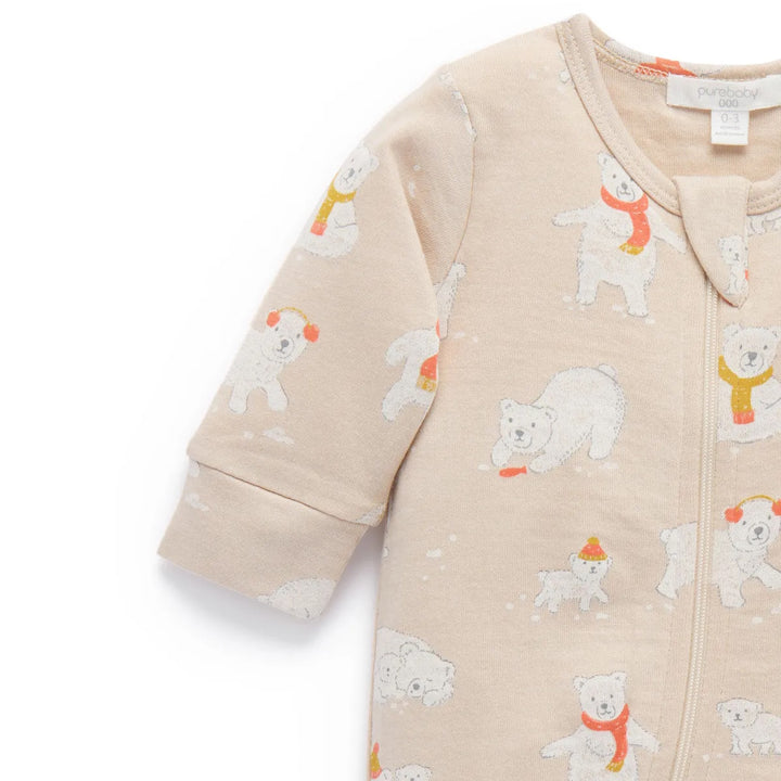 Purebaby Organic Zip Growsuit Footless - Frolicking Bears (0-3m)